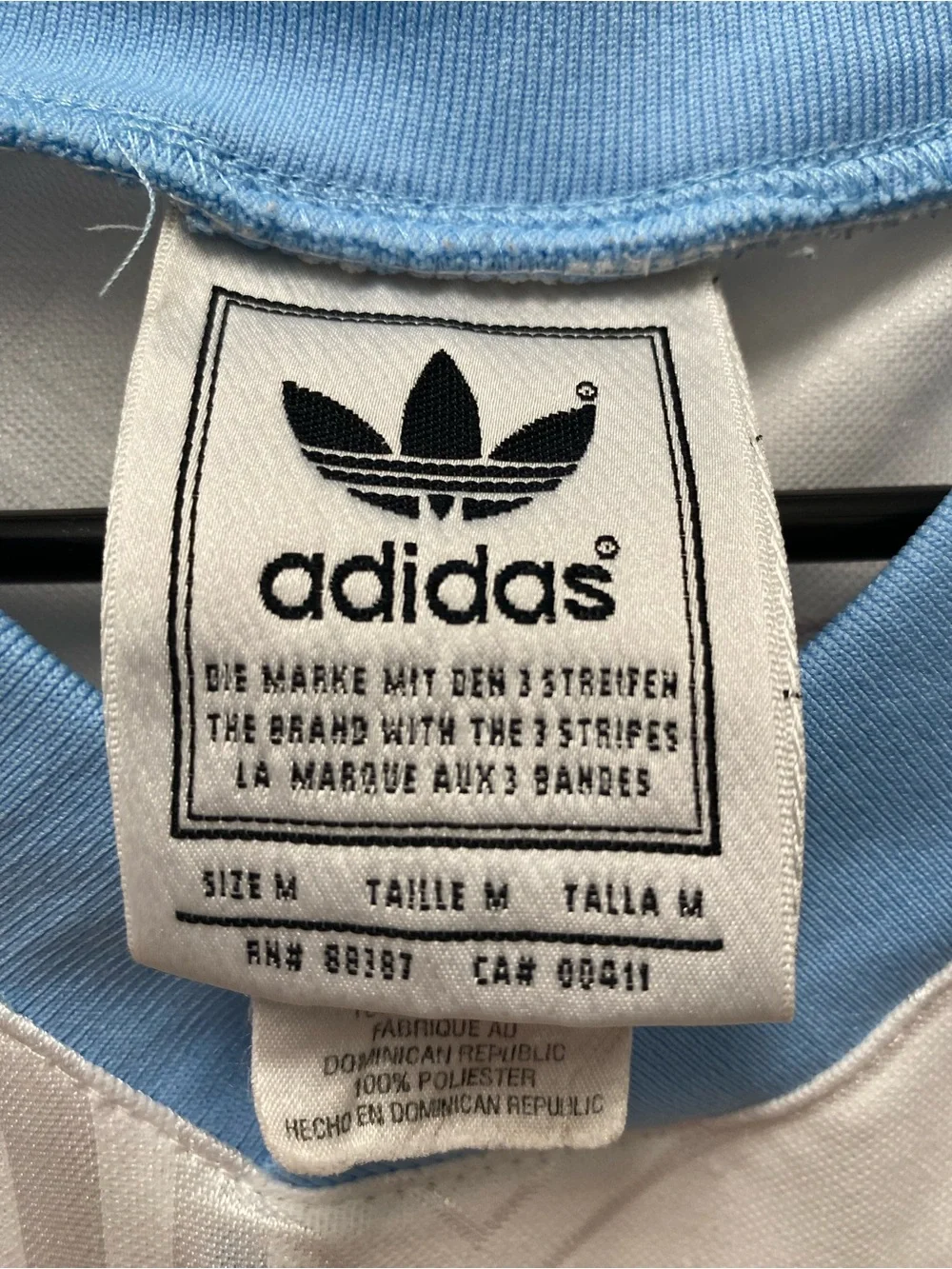 adidas White Short-Sleeve Jersey with Light Blue Trim